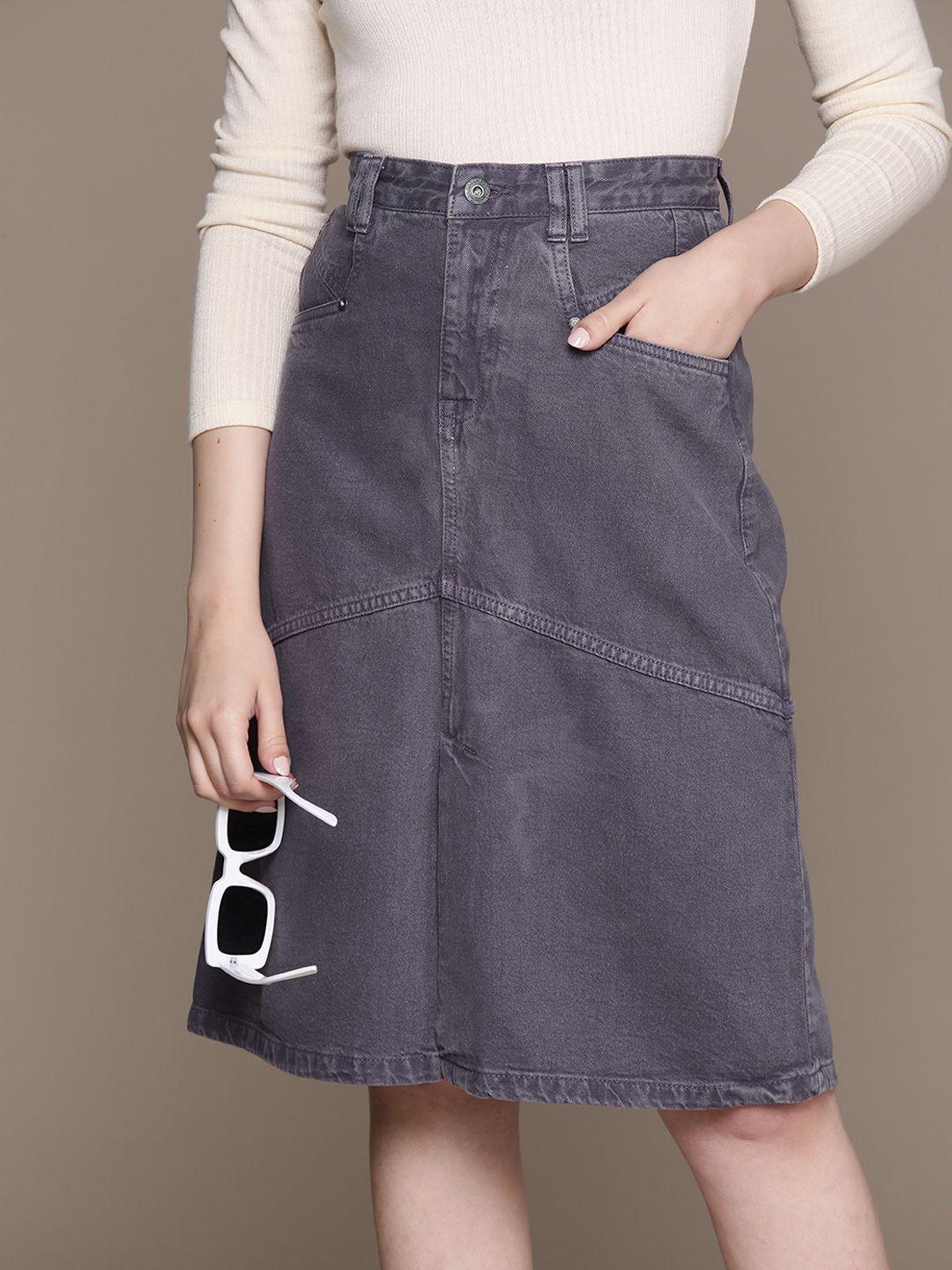 the roadster lifestyle co. women straight pure cotton denim skirt