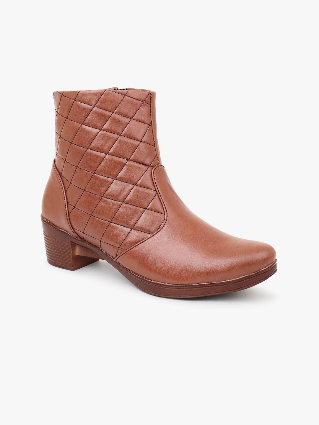 the roadster lifestyle co. women tan brown textured mid top block heel chunky boots