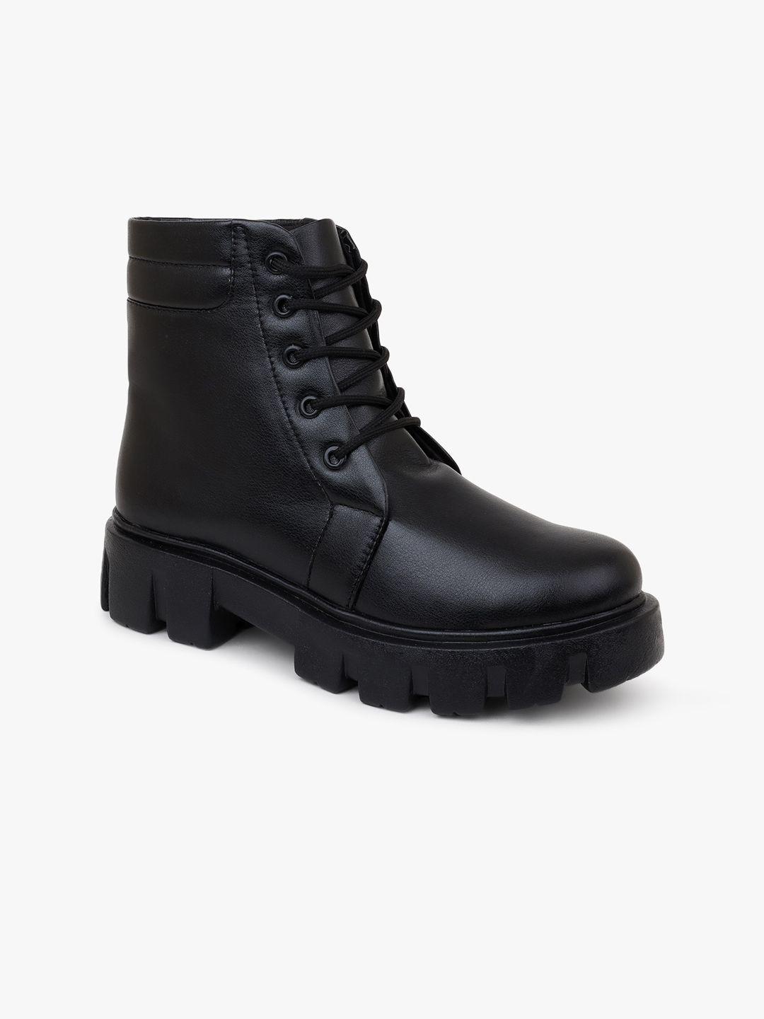 the roadster lifestyle co. women textured heeled mid-top chunky boots