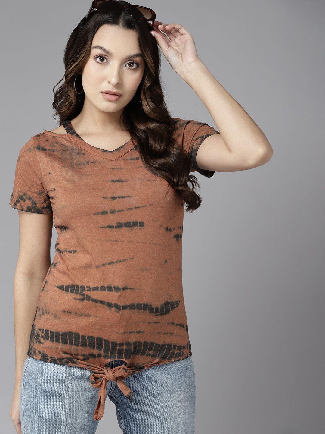the roadster lifestyle co. women tie and dye tie-up detail t-shirt