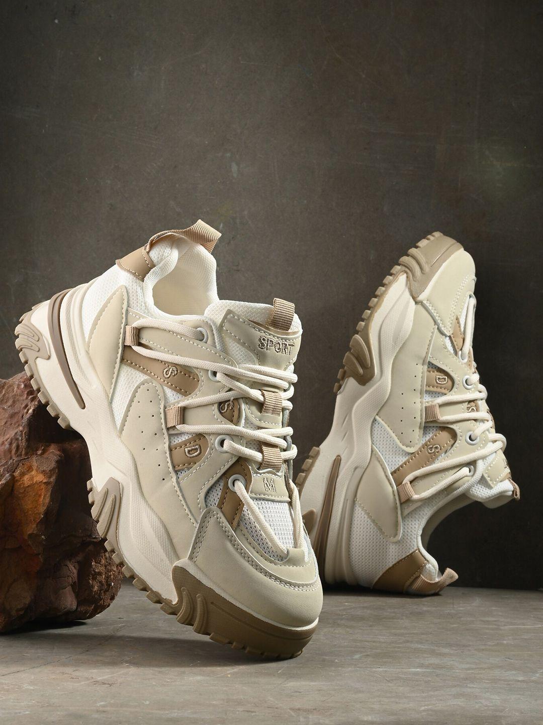 the roadster lifestyle co. women white & beige lace-ups walking shoes