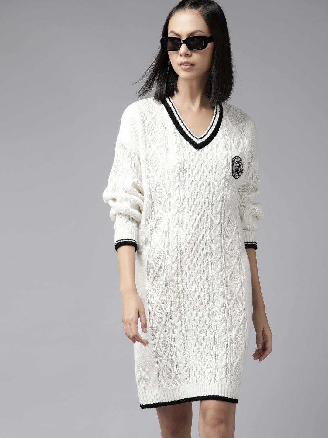 the roadster lifestyle co. women white acrylic cable knit sweater dress