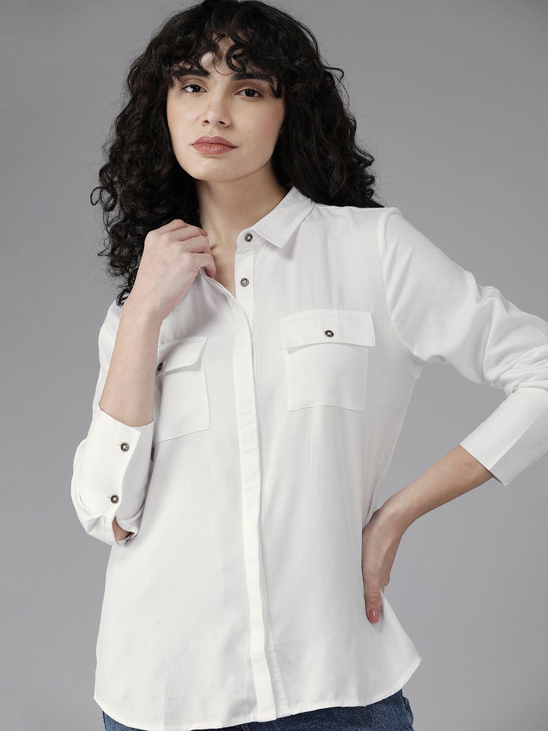 the roadster lifestyle co. women white solid regular fit shirt