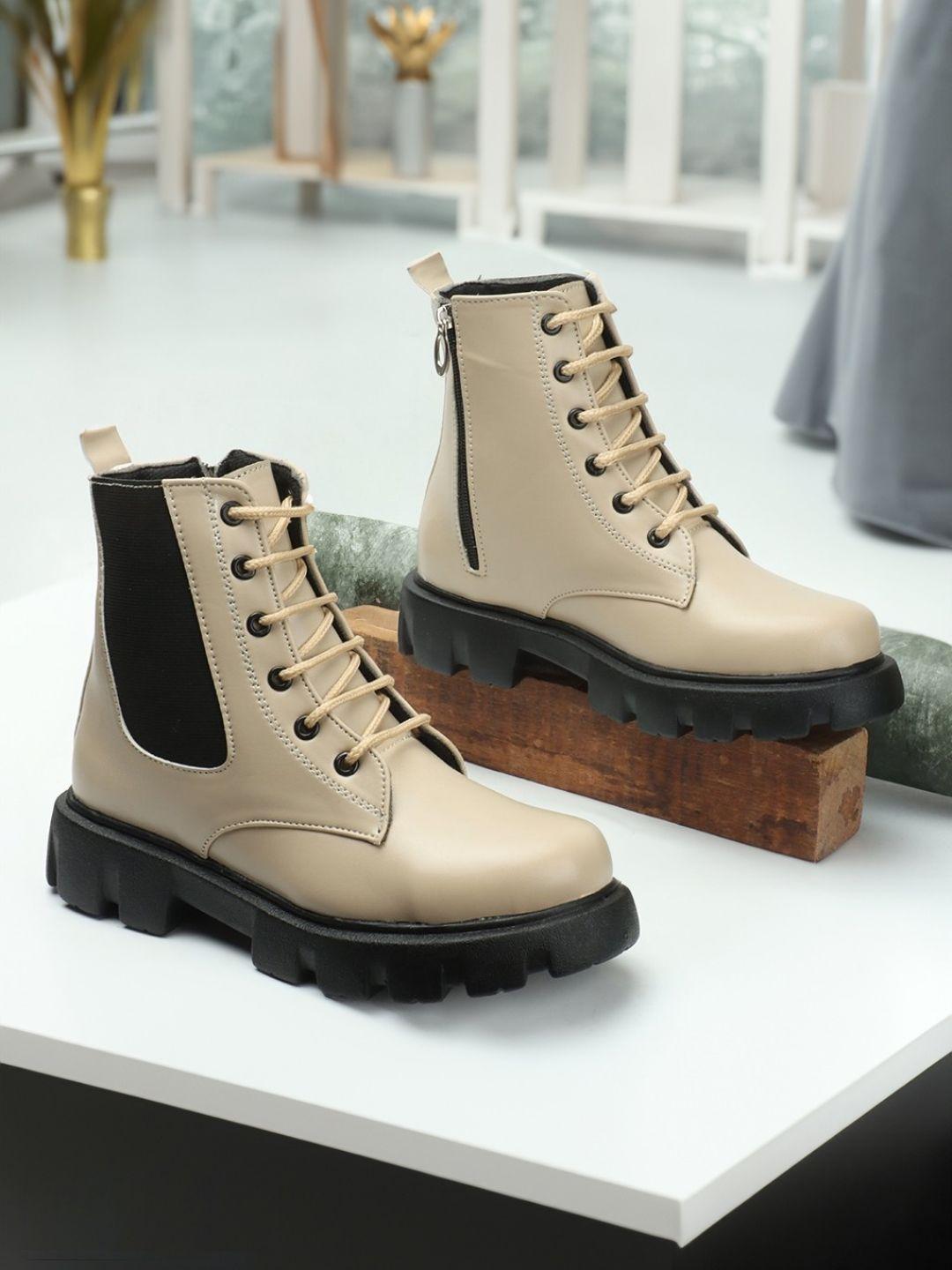 the roadster lifestyle co.women nude -coloured mid top platform heel chunky boots