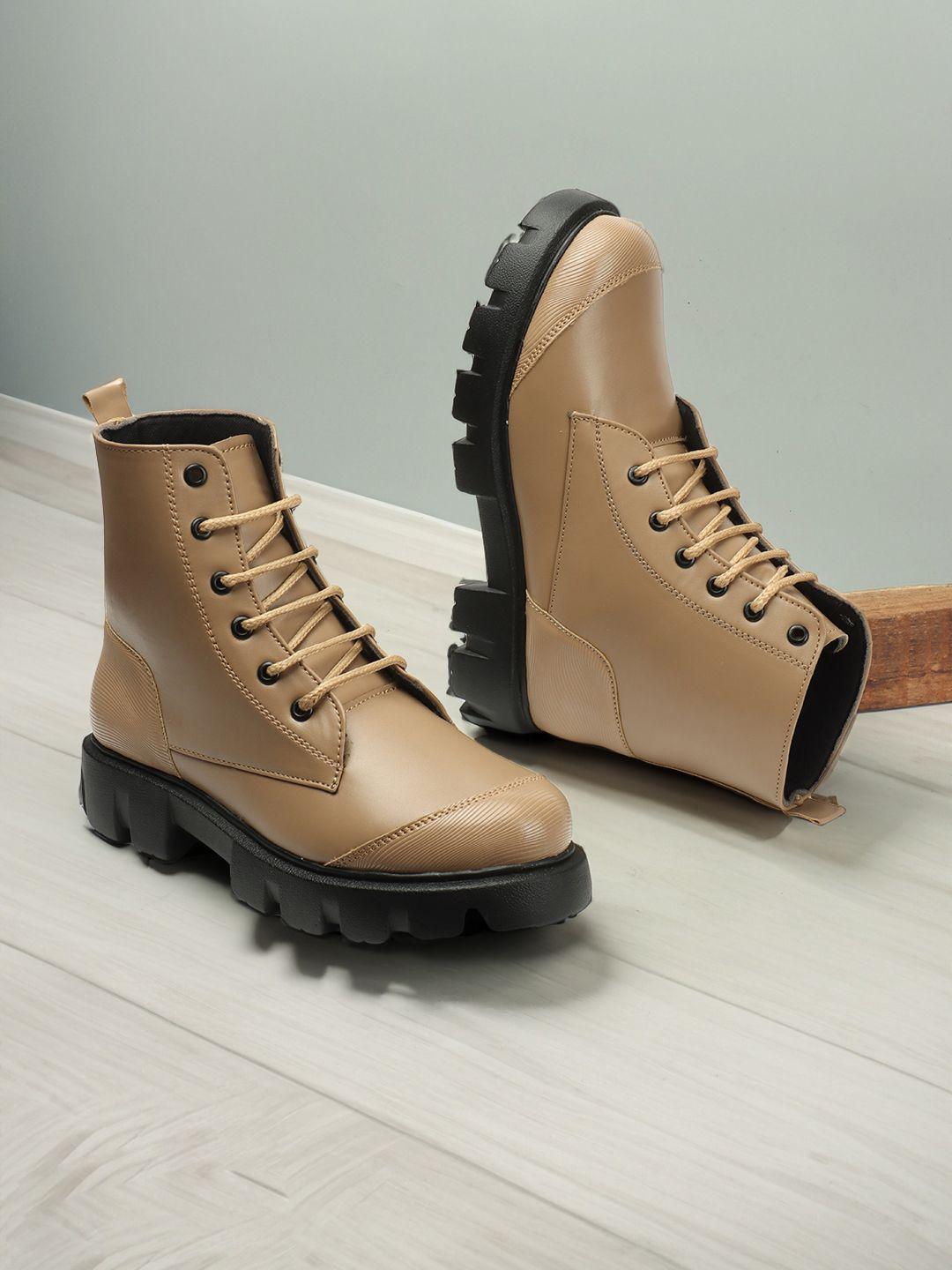 the roadster lifestyle co.women taupe -coloured mid top platform heel chunky boots