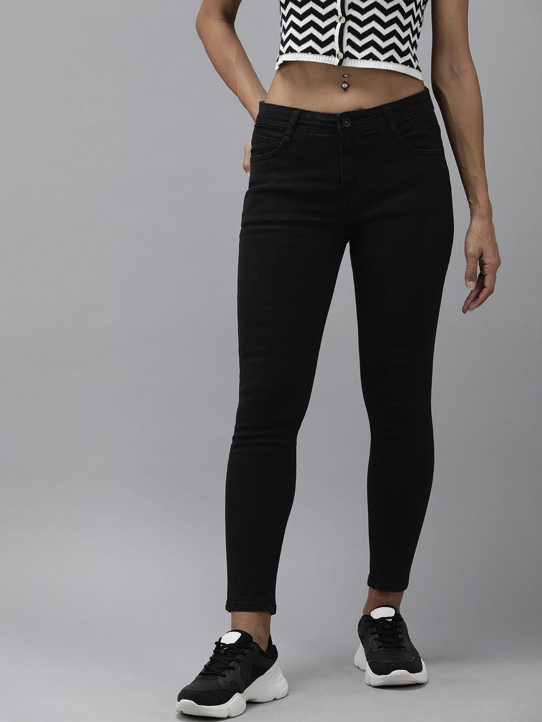 the roaster lifestyle co. women black skinny fit mid- rise stretchable jeans