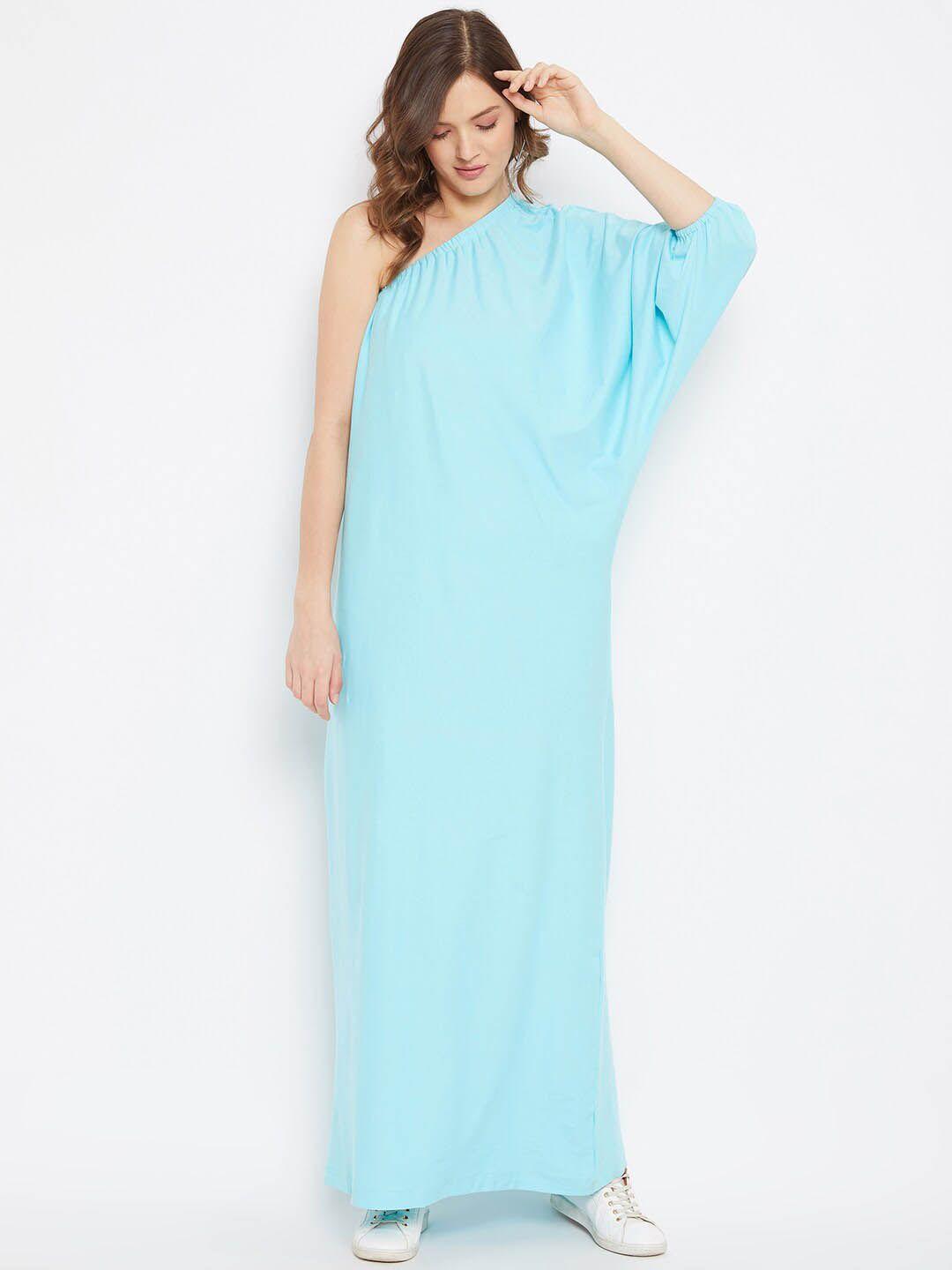 the silhouette store turquoise blue solid one shoulder maxi dress