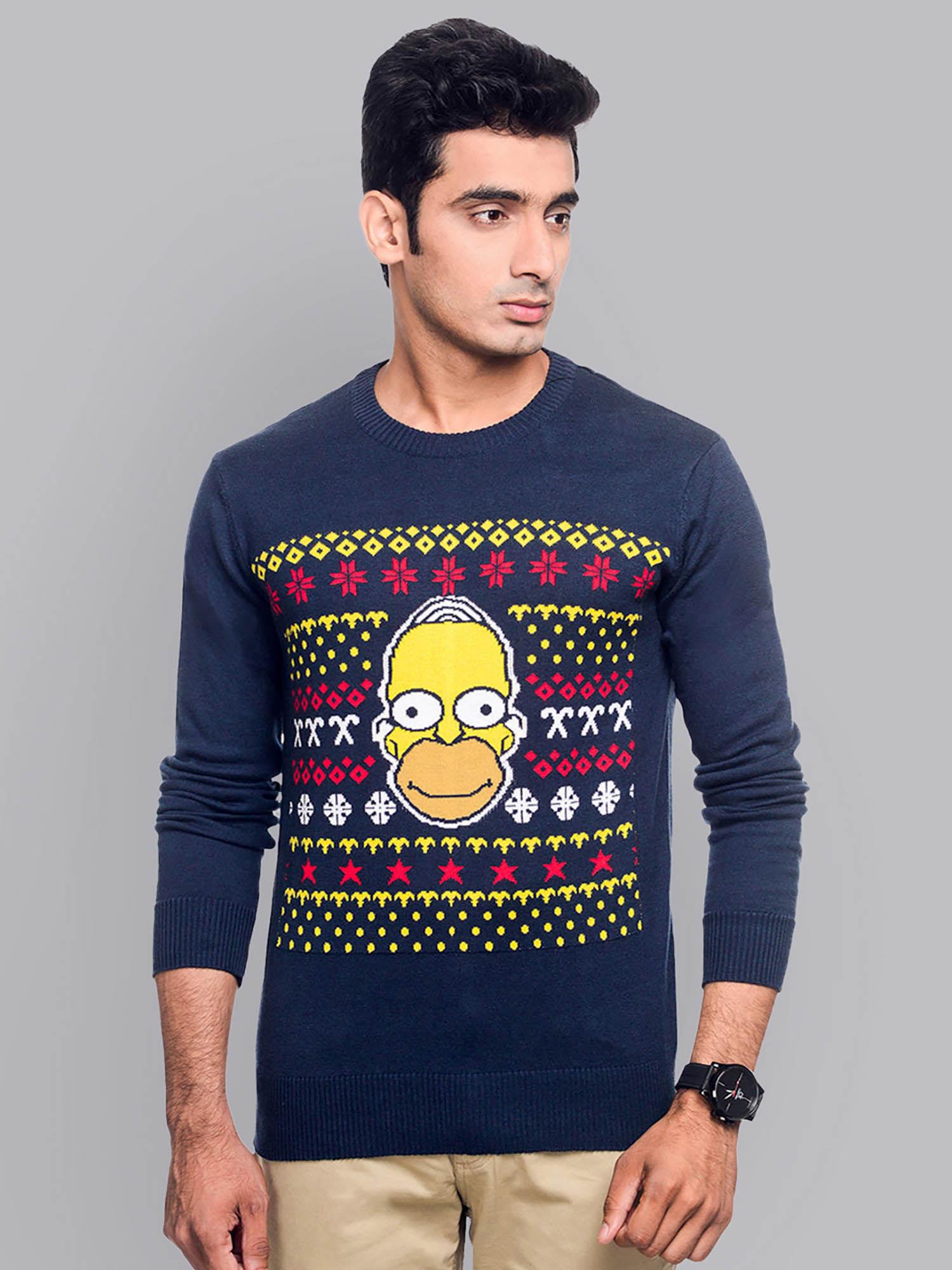 the simpsons featured navy sweater for men
