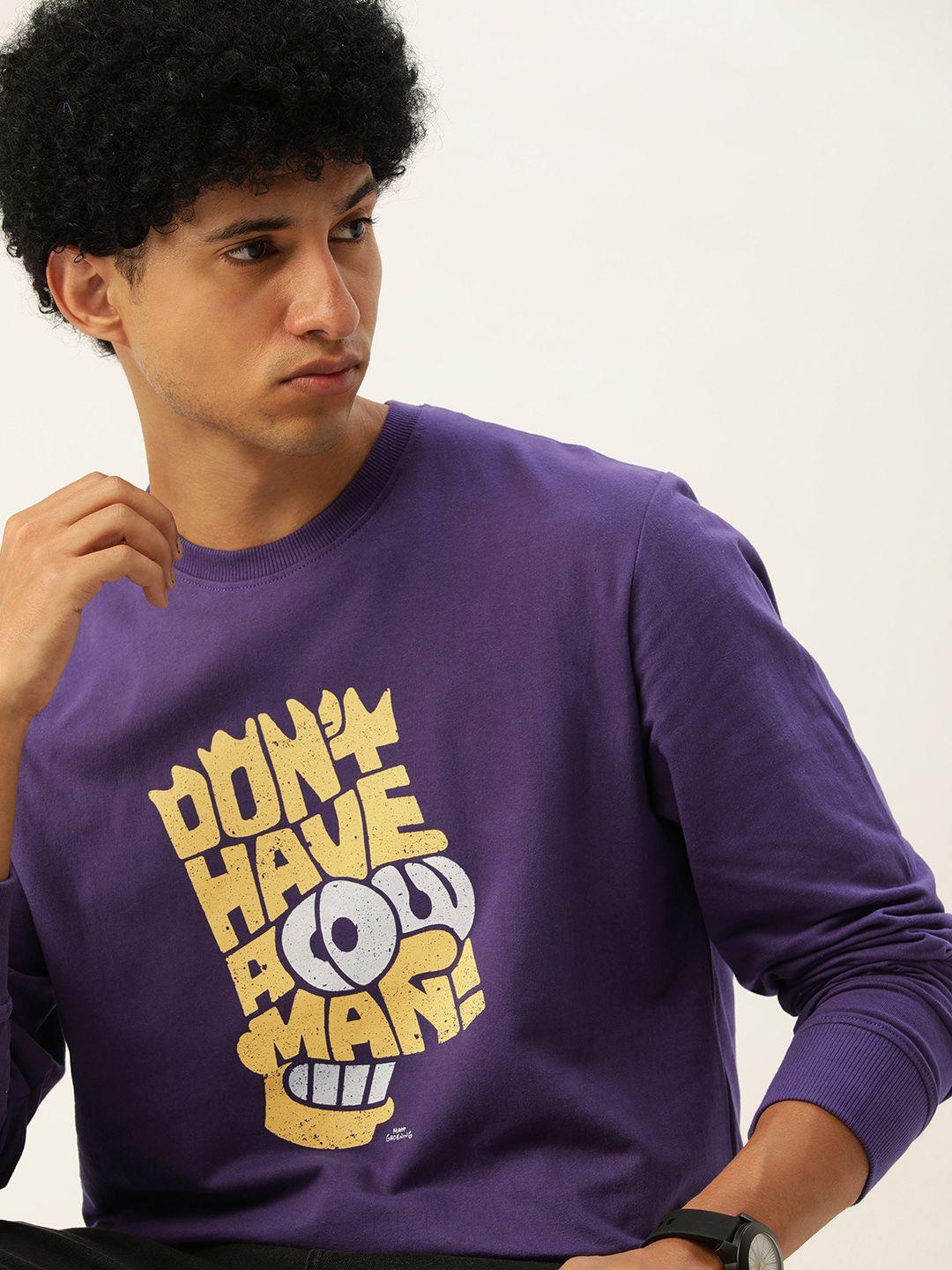 the simpsons men purple typography graphic printed pure cotton sweatshirt