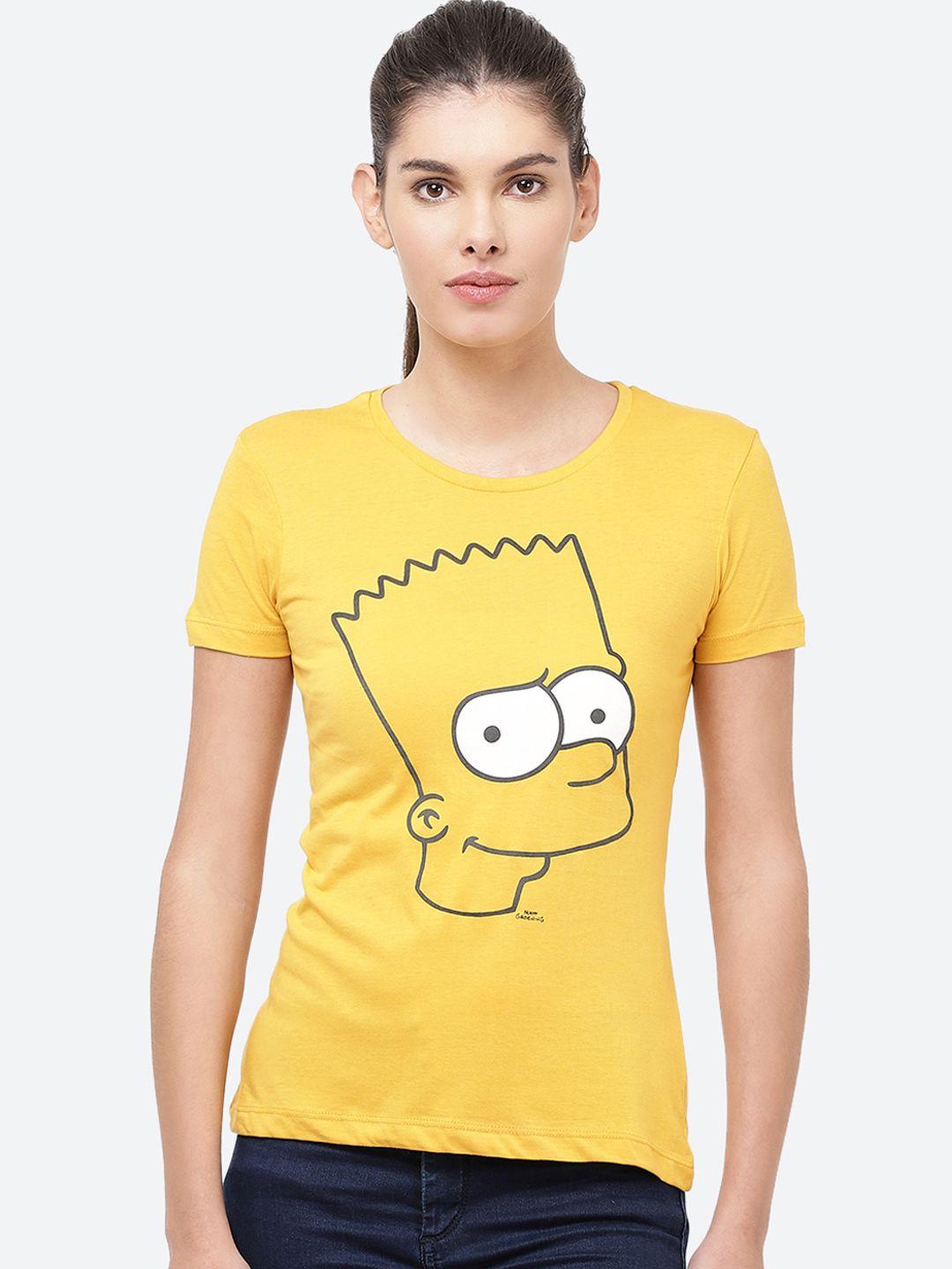 the simpsons women mustard yellow & white print t-shirt