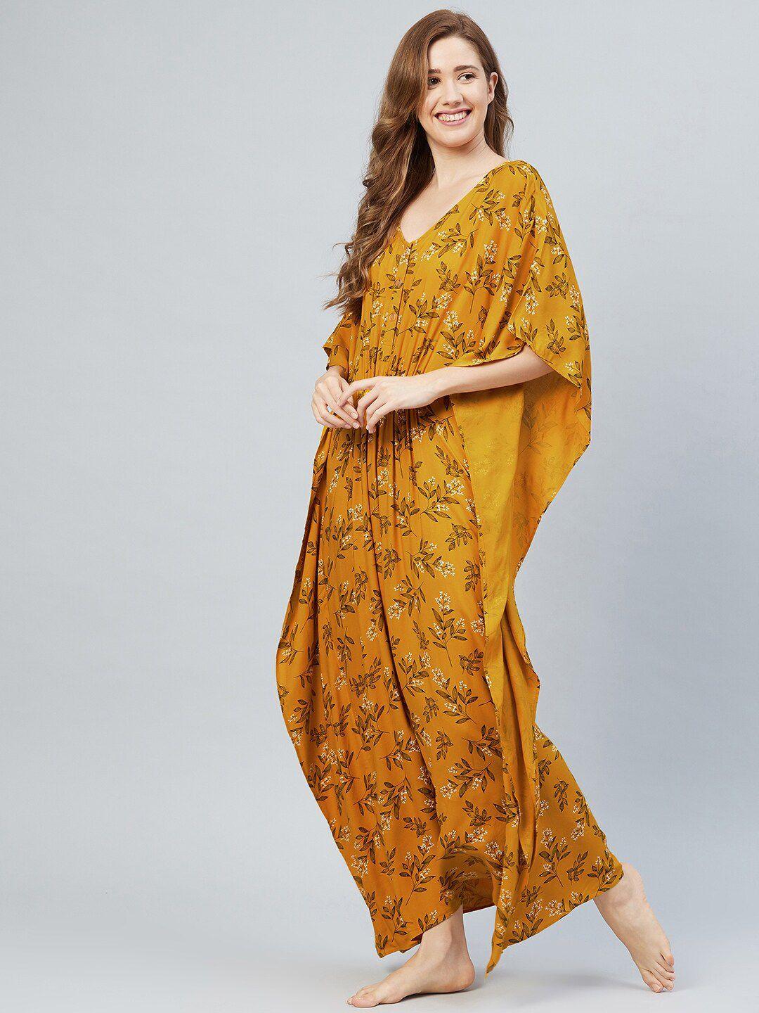 the snug studio mustard printed maxi nightdress