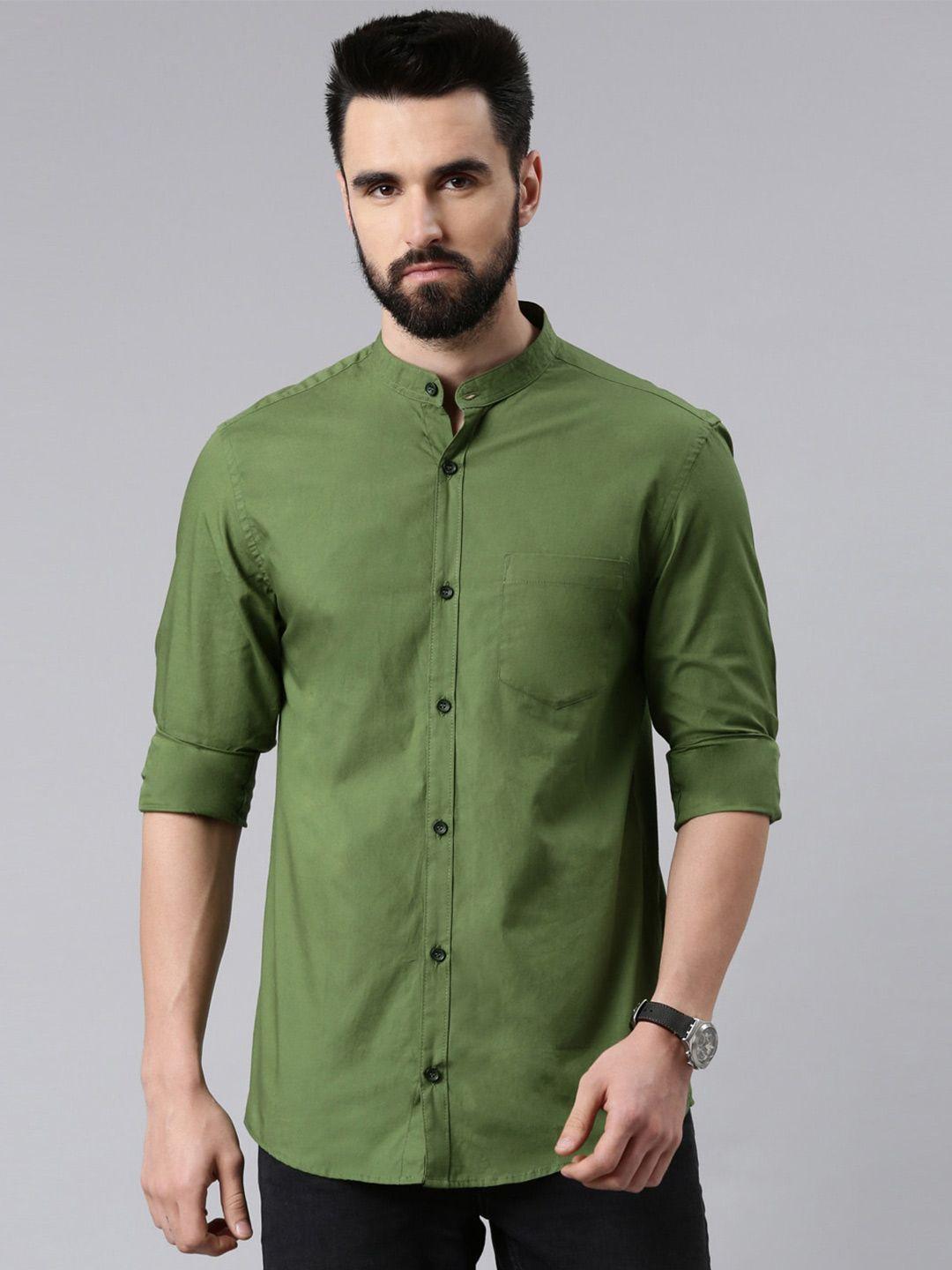 the soul patrol smart slim fit band collar cotton casual shirt
