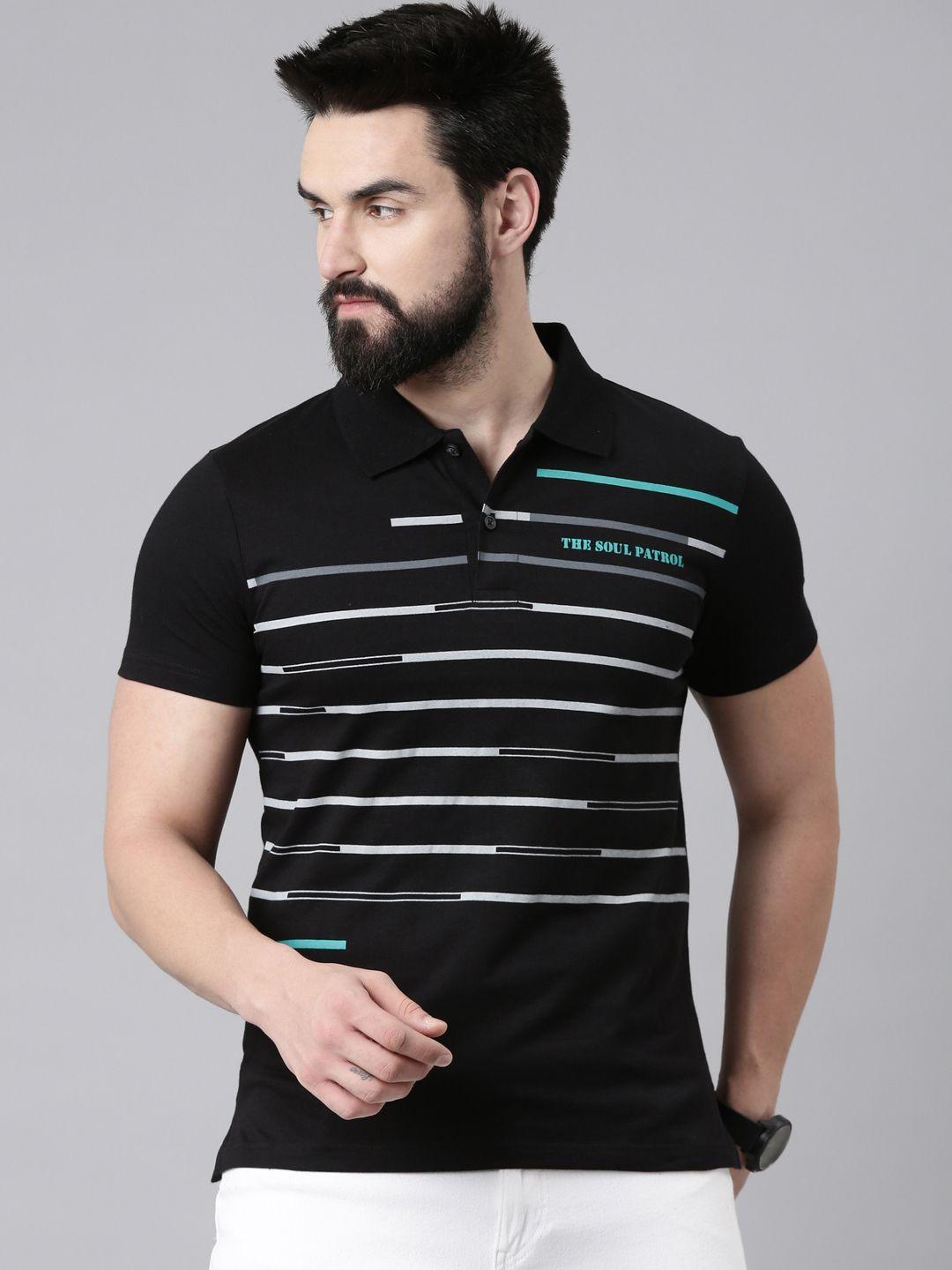 the soul patrol striped polo collar cotton t-shirt