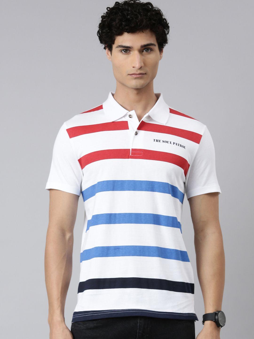 the soul patrol striped polo collar cotton t-shirt