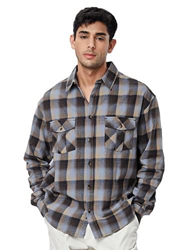 the souled store| checks: brown & beige mens and boys shirts|full sleeve|loose fit checks|100% cotton multicolored men utility shirts shirt for men casual half sleeves regular fit printed stylish late