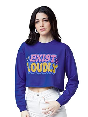 the souled store| tss originals: exist loudly women and girls|full sleeve| loose fit graphic printed| 60% cotton 40% polyester dark blue color women sweatshirts