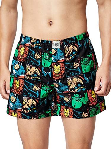 the souled store|official marvel: comics mens and boys boxer| regular fit graphic printed|100% cotton poplin black color boxer shorts