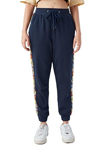 the souled store | women's tie-dye joggers stretchable pants | slim fit casual joggers for women | straight relaxed fit trousers |100% cotton dark navy blue color