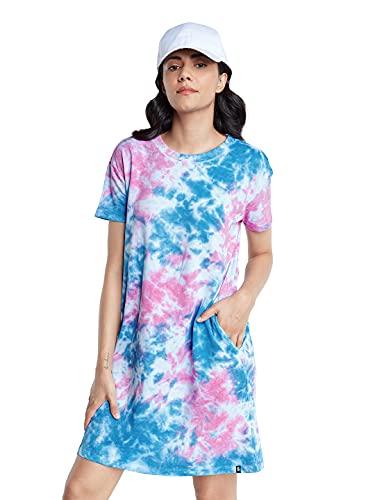 the souled store |tie-dye unicorn round neck womens and girls long t-shirt | solid 100% cotton half sleeve | oversized t-shirt multi-colored women t-shirt dresses fashionable trendy graphic prints