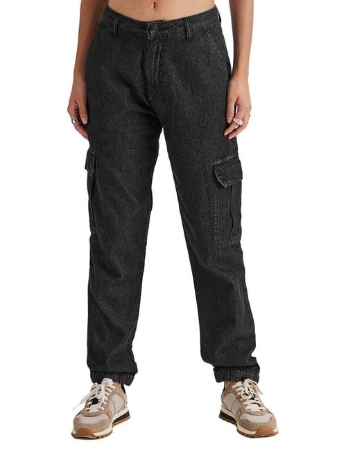 the souled store black cotton cargo joggers