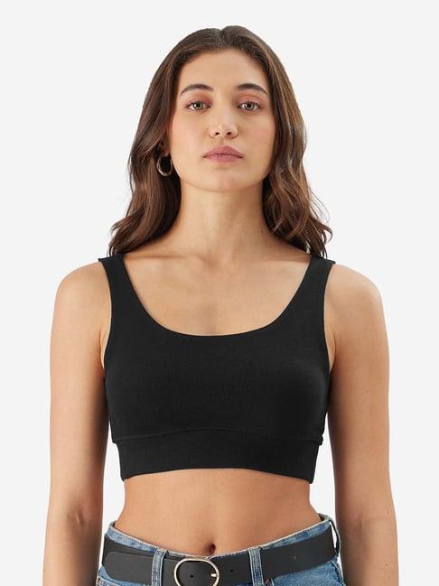 the souled store black cotton striped bralette