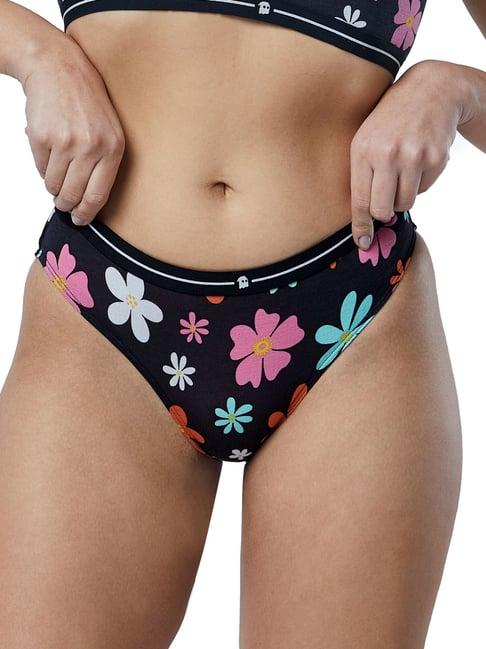 the souled store black floral print bikini panty