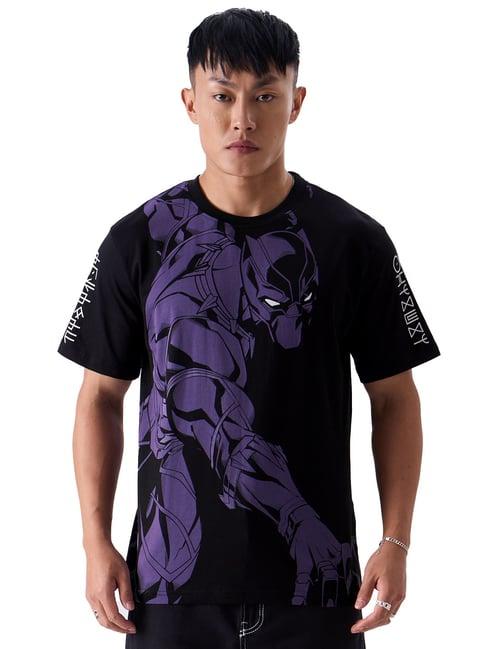 the souled store black panther: the king black regular fit crew t-shirt