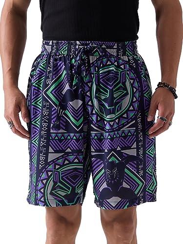 the souled store black panther: tribal pattern mens regular fit graphic printed cotton multicolored men lounge shorts