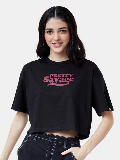 the souled store black pretty savage printed oversized t-shirt