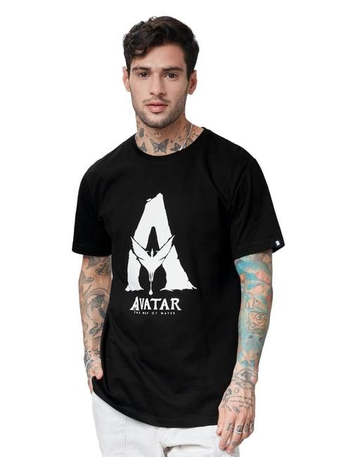 the souled store black regular fit avatar logo t-shirt