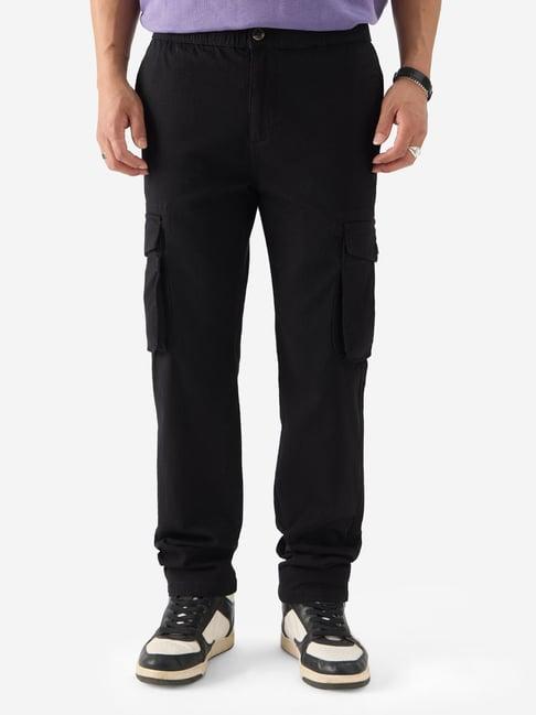 the souled store black regular fit cargos