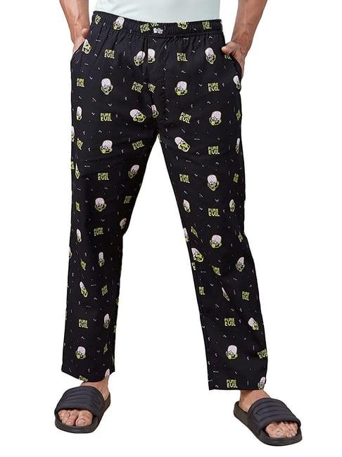 the souled store black regular fit printed pyjamas