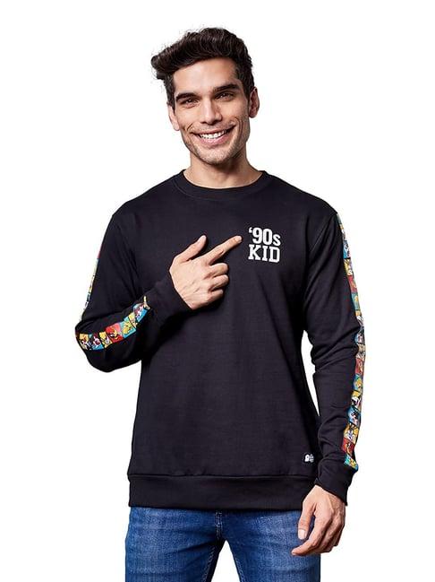 the souled store black regular fit printed sweatshirts