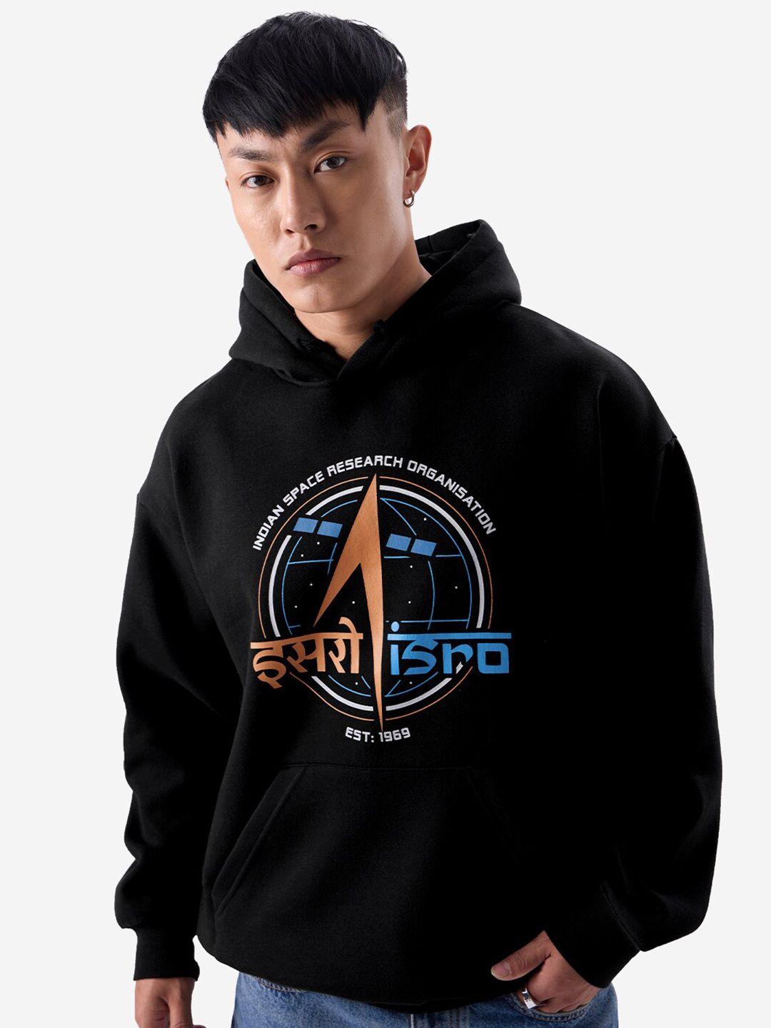 the souled store black typography isro printed hooded sweatshirt