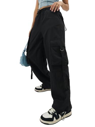 the souled store black women & girls drawstring toggle leg closure solid nylon parachute pants