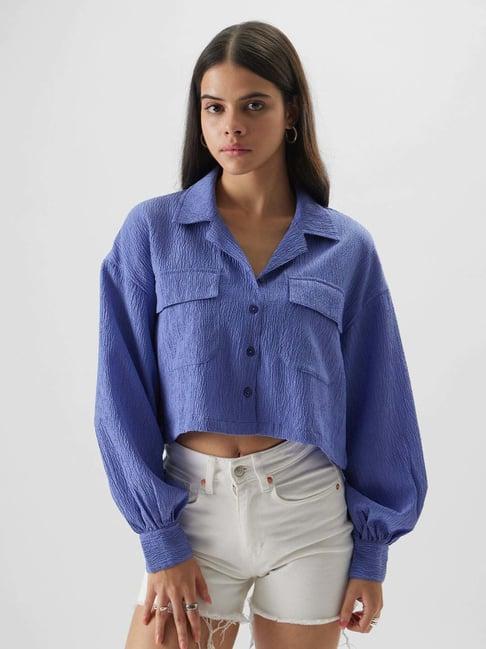 the souled store blue cotton crop shirt