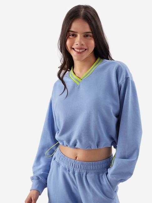 the souled store blue loose fit cropped sweatshirt