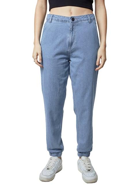 the souled store blue regular fit mid rise jogger jeans
