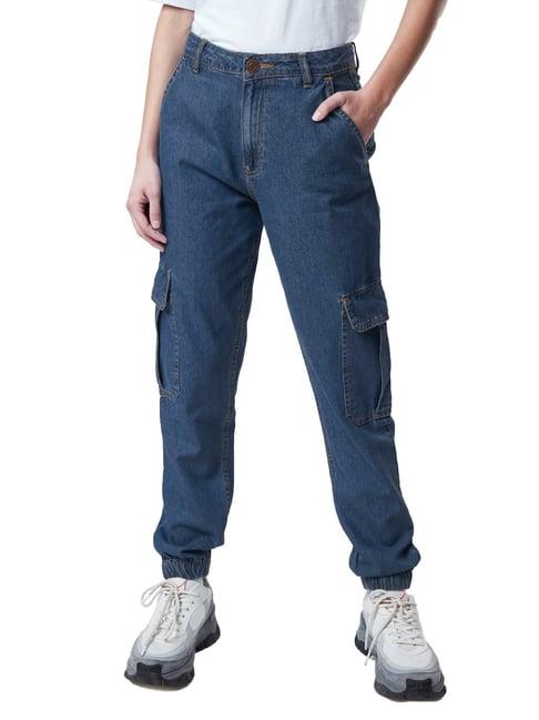 the souled store blue regular fit mid rise jogger jeans