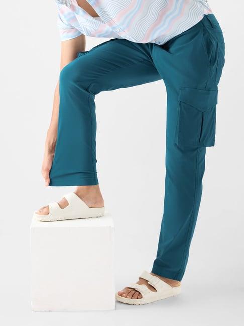 the souled store blue regular fit power stretch cargo trousers