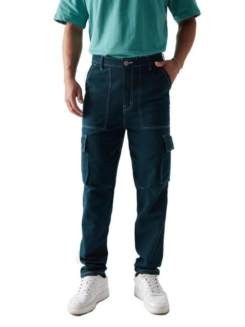 the souled store blue relaxed fit cargo pants