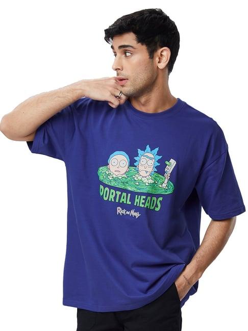 the souled store blue rick & morty: portal heads oversized t-shirt