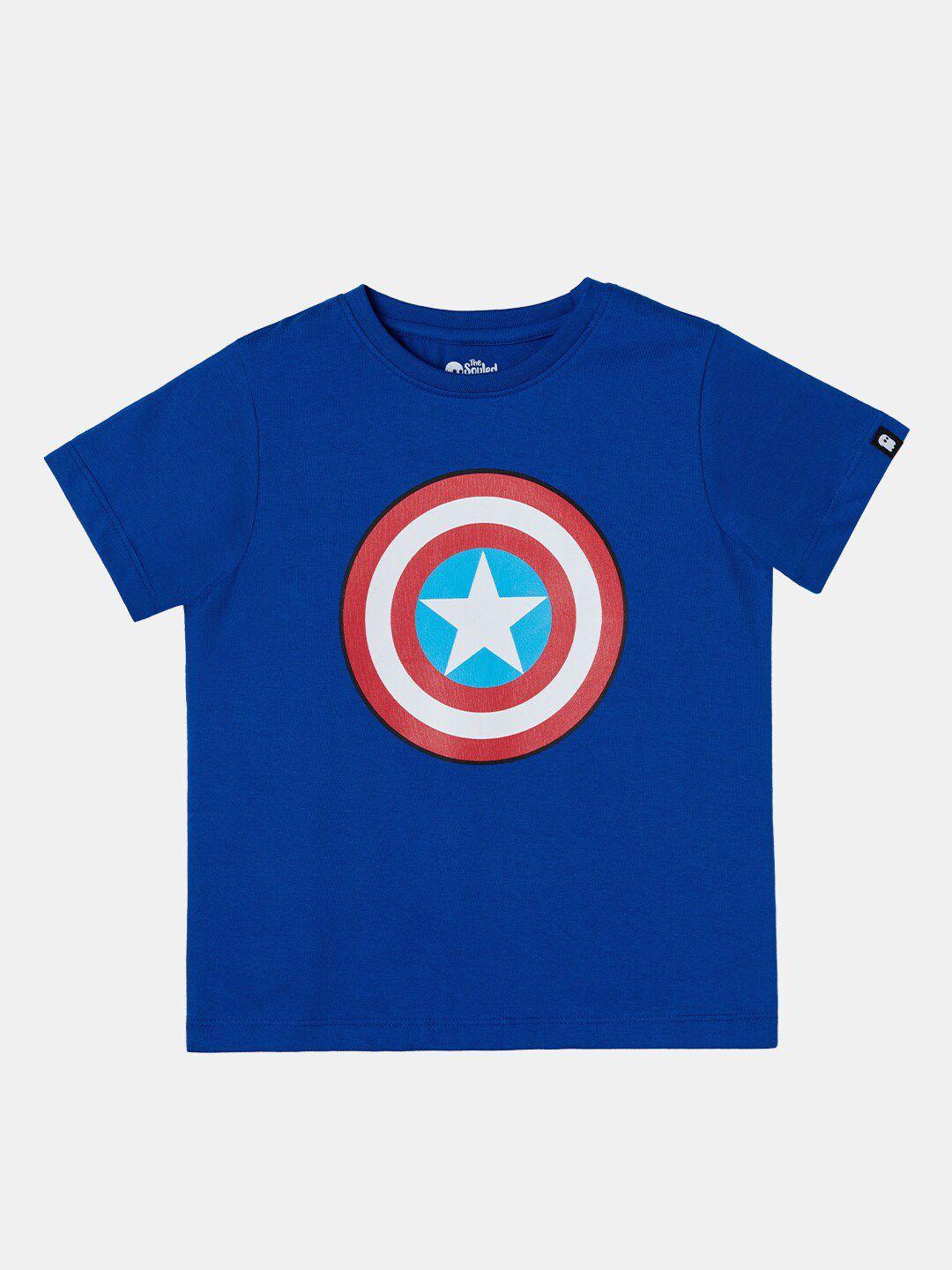 the souled store boys blue captain america printed applique t-shirt