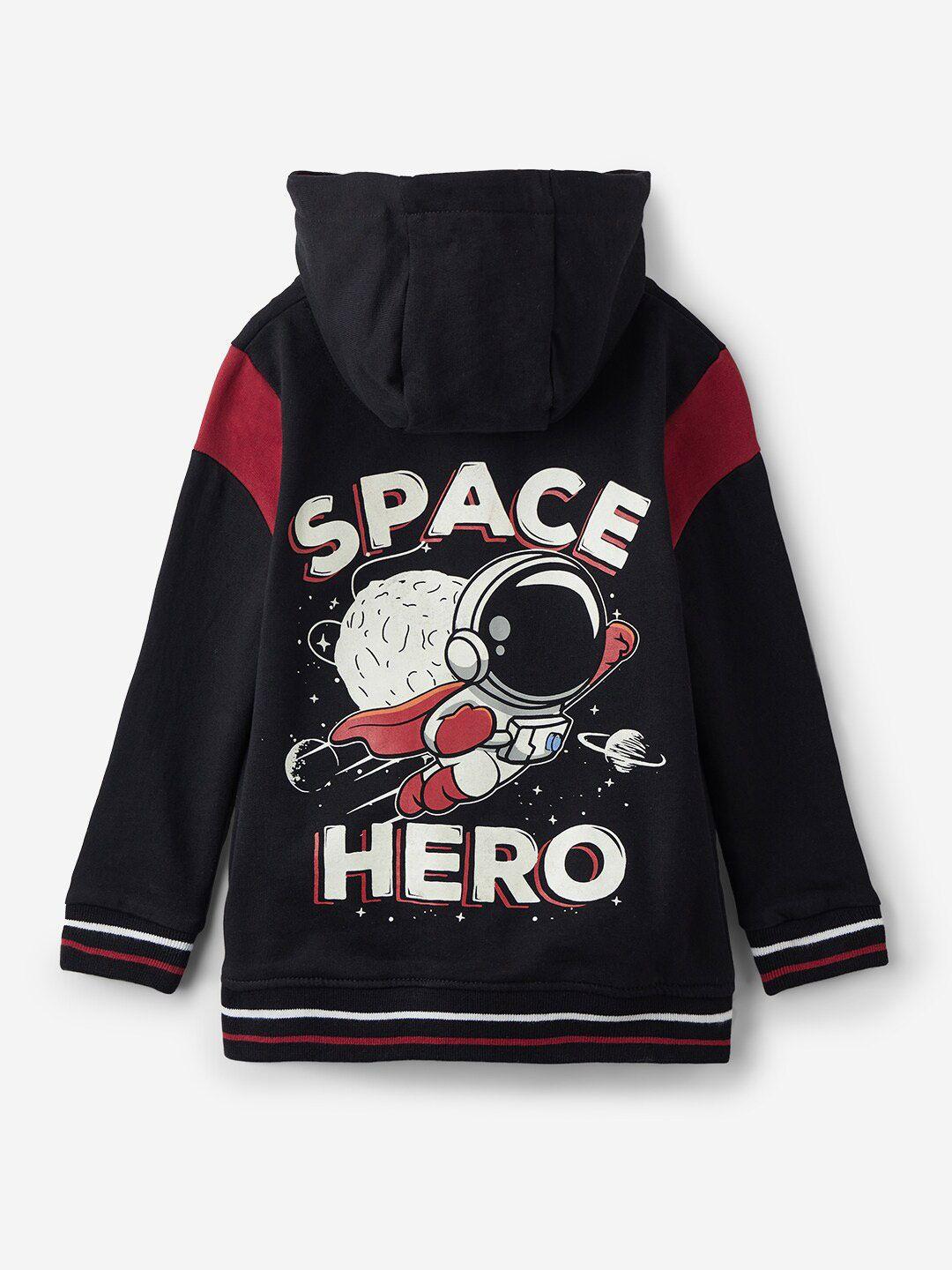 the souled store boys graphic printed hooded front open pure cotton sweatshirt