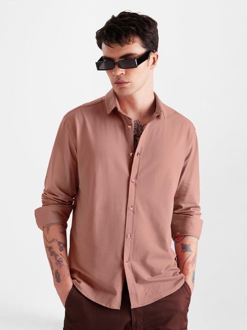 the souled store brown regular fit textured shirt