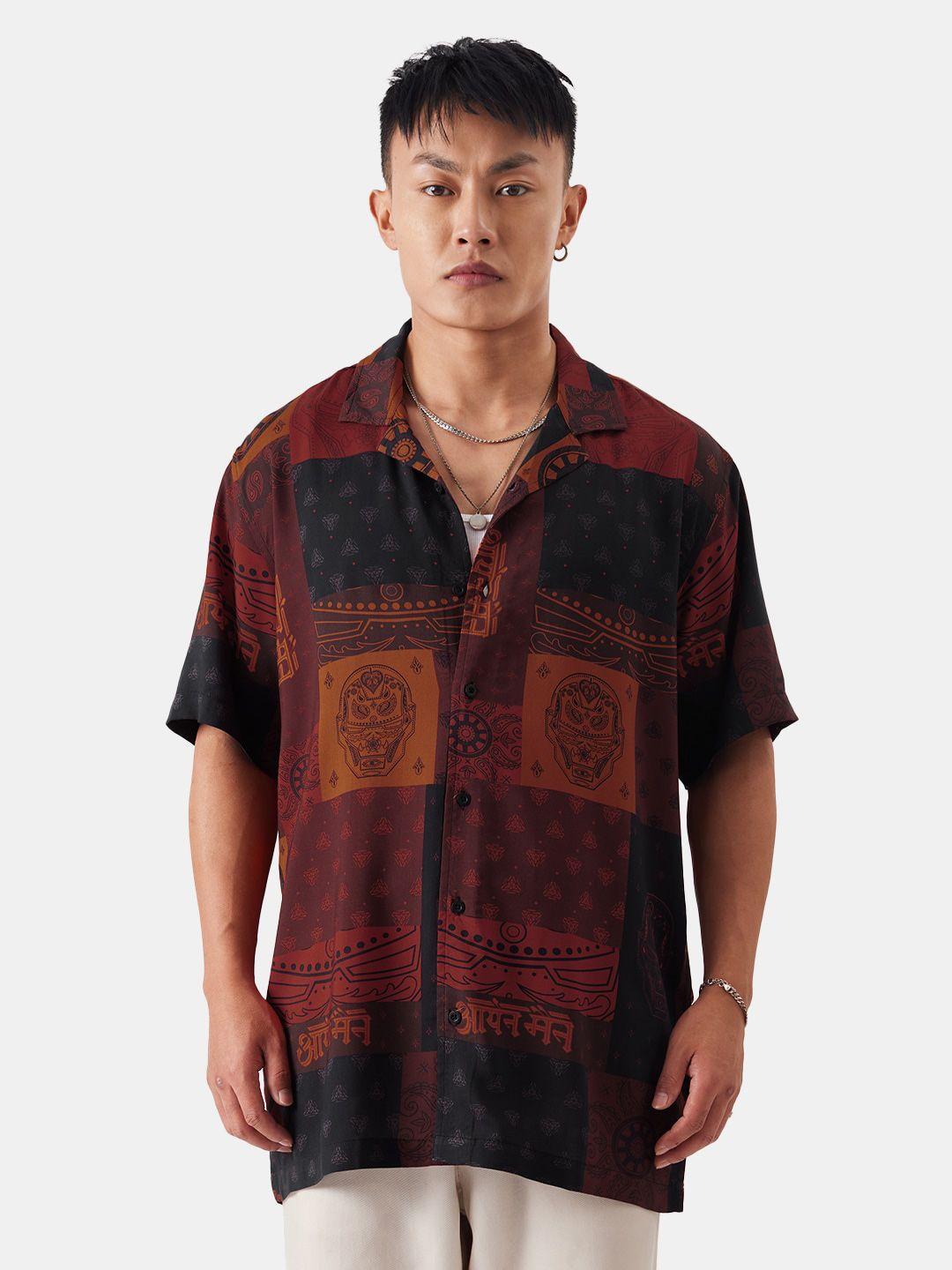 the souled store brown relaxed graphic printed casual shirt