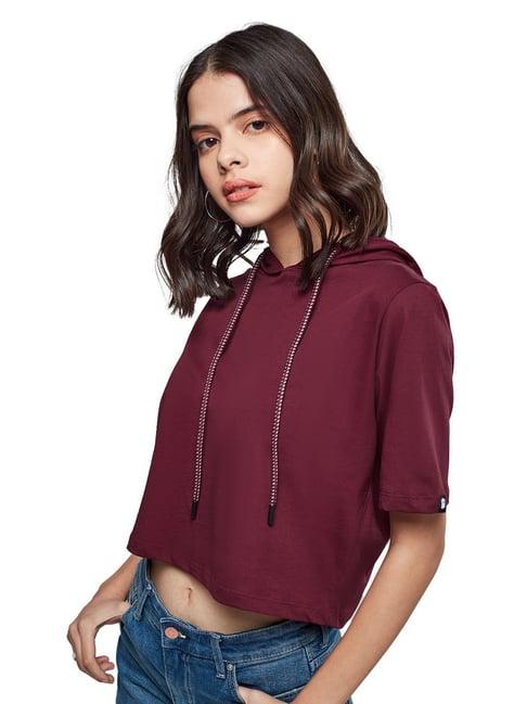 the souled store burgundy cotton hoodie