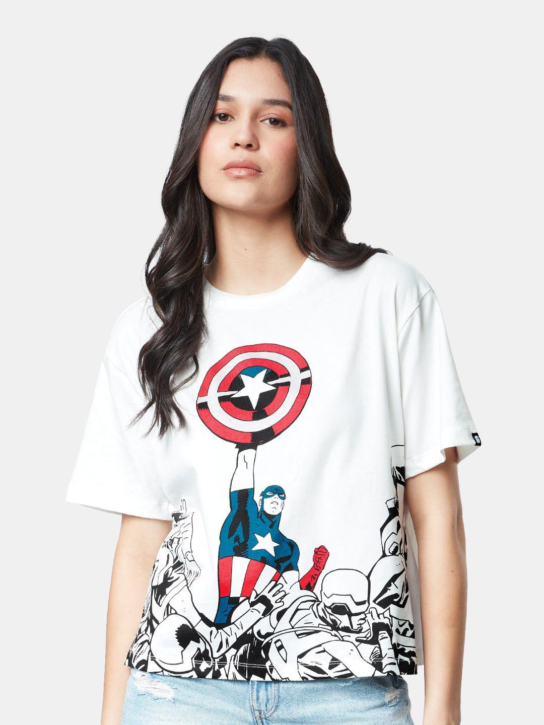 the souled store captain america printed pure cotton boxy fit oversized t-shirt