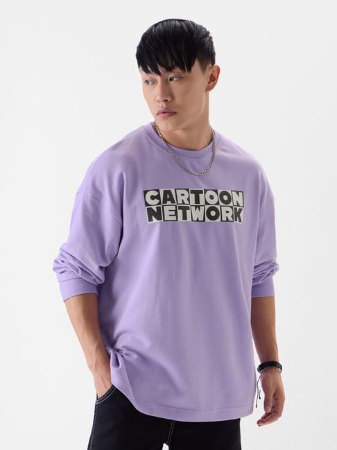 the souled store cartoon network: johnny bravo lavender loose fit oversized crew t-shirt