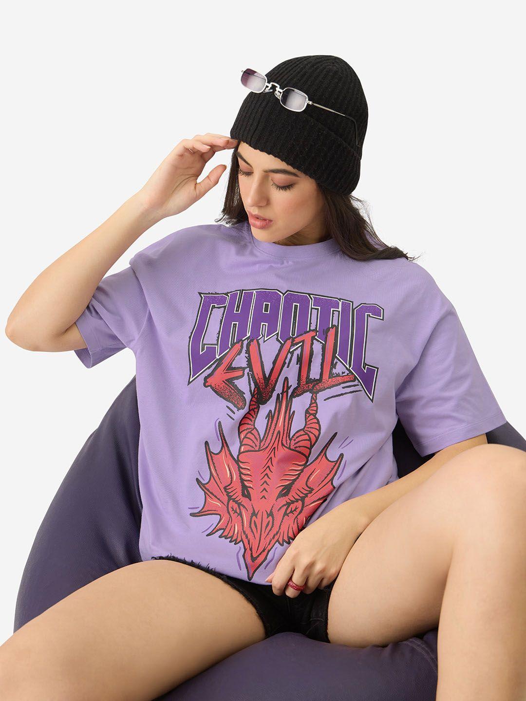 the souled store chaotic evil graphic printed drop-shoulder pure cotton oversized t-shirt